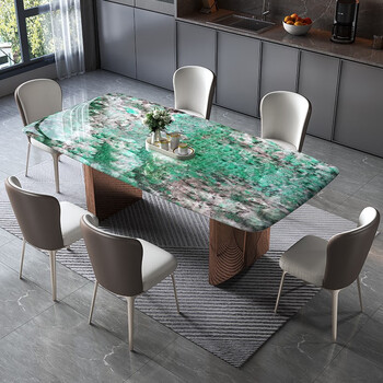 长方形大理石餐桌 人造石餐台 实木餐椅 实木椅 西餐桌(图1)